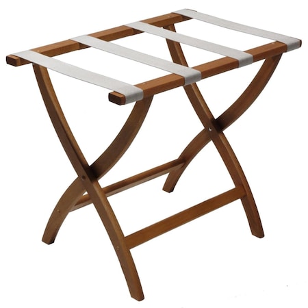 Vertex Designer Curve Leg Luggage Rack with Silver Straps - Medium Oak VE2681704